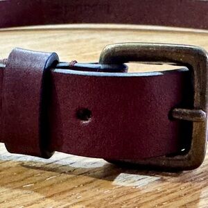 Timberland Dark Brown Leather Belt with Antique Brass Buckle